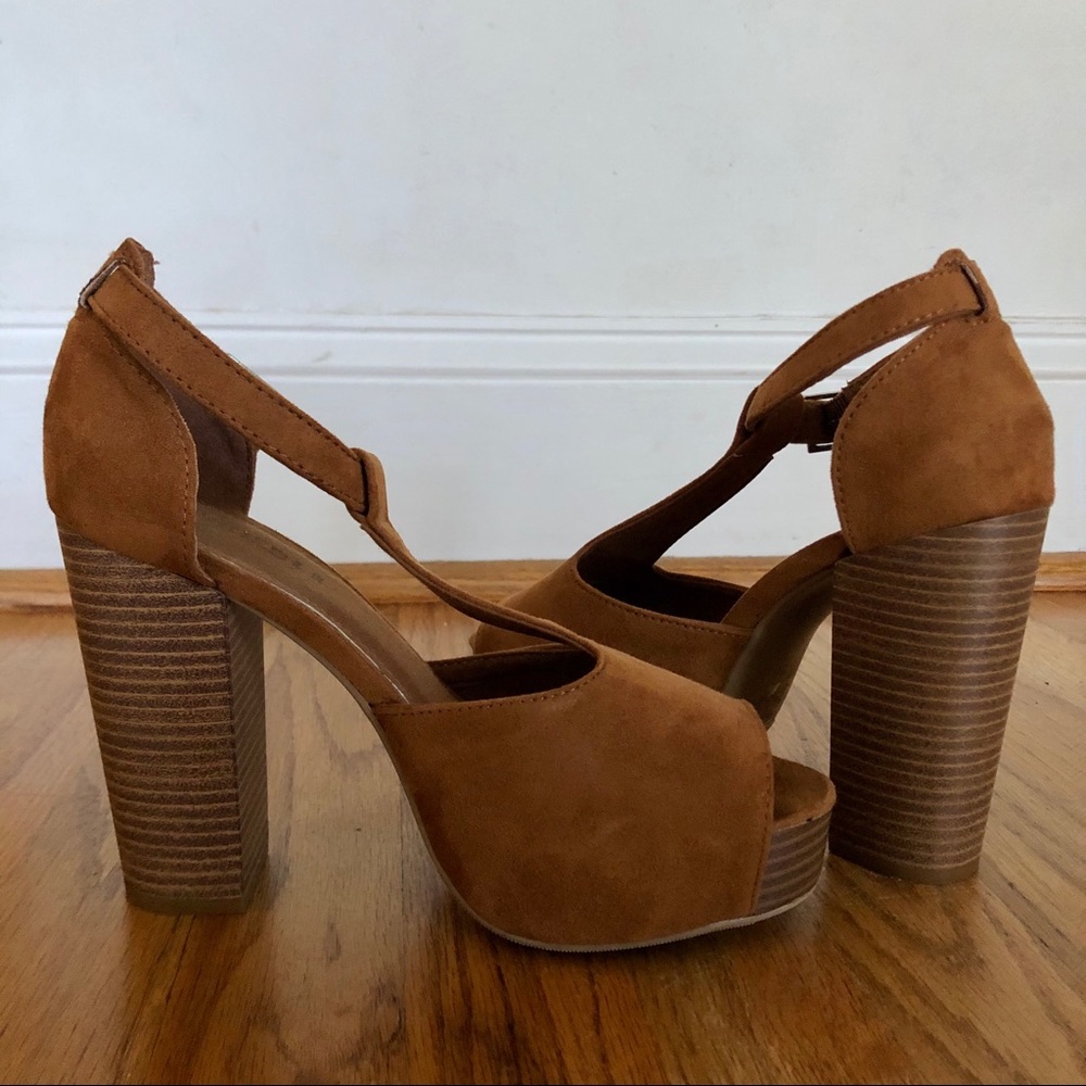 Brown T-Strap Block Heels